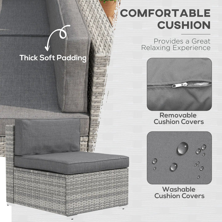 7pc 6-Seat Rattan Wicker Sectional Conversation Sofa Set w Cushions Outdoor Patio, Mixed Lt Grey