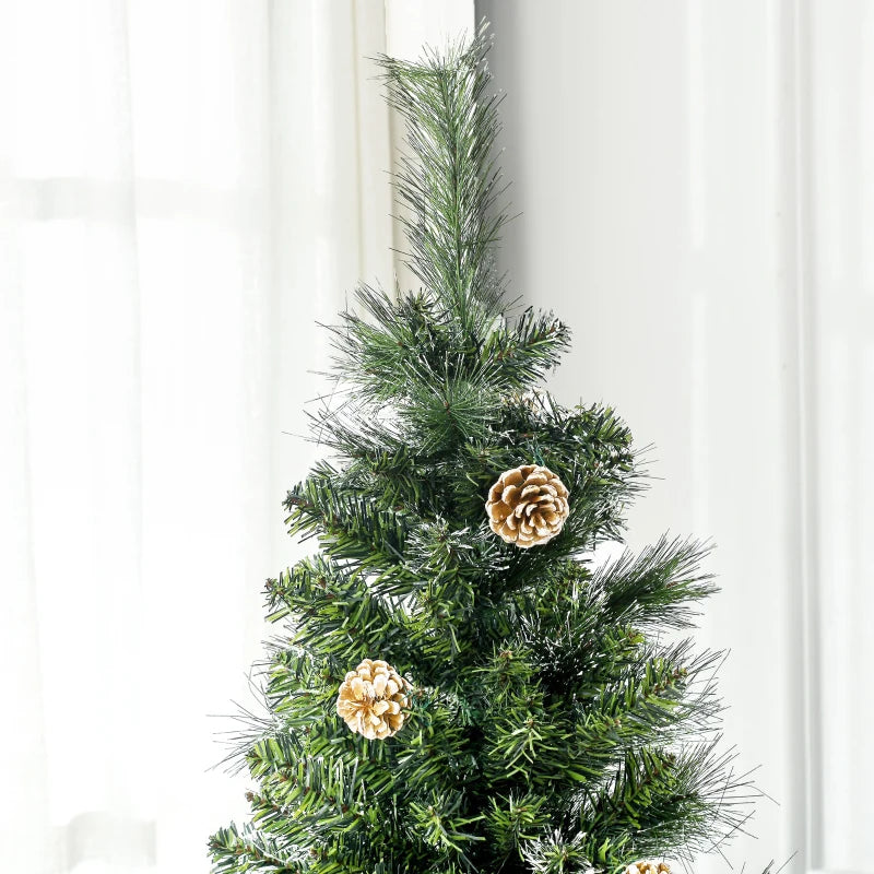 6ft 618-Tip Unlit Slim Artificial Christmas Holiday Tree w Pine Cones, Snowy Tips, Xmas Green