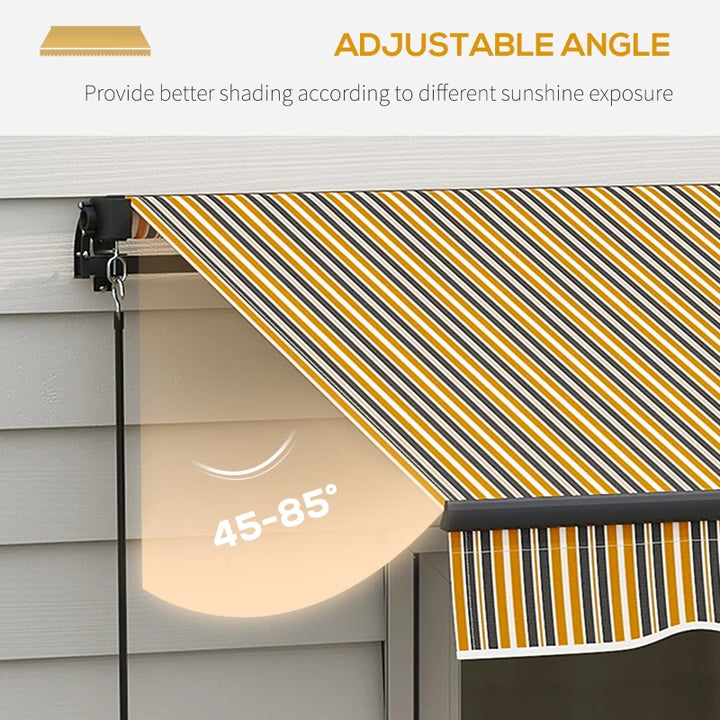 13' x 10' Manual Retractable Awning UV Resist Sun Shade Canopy Outdoor Patio Deck, Yellow Grey