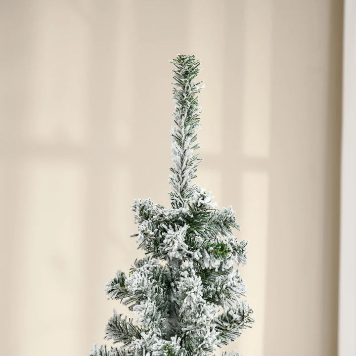 NEW 6ft 492-Tip Unlit Snow Flocked Slim Artificial Pencil Christmas Holiday Fake Xmas Tree, Green