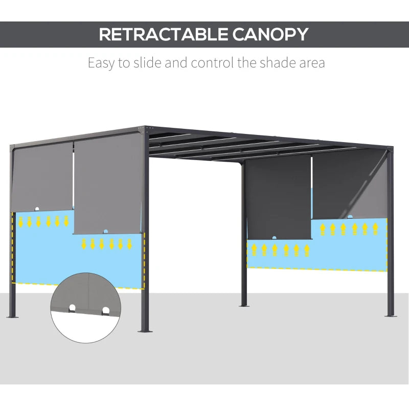 13' x 10' Steel Pergola Shelter w Solar LED Lights, Adjustable Roof Shade Outdoor Patio, Grey
