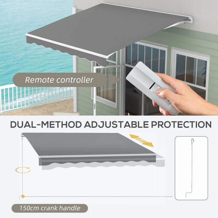 10' x 8' Electric Retractable Awning Sun Shade Canopy w Remote, Outdoor Patio Deck, Lt Grey