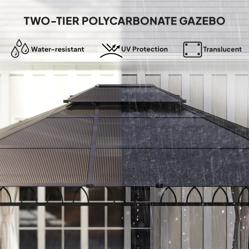 10' x 12' Outdoor Gazebo Canopy - Durable Double Roof with Polycarbonate Hardtop