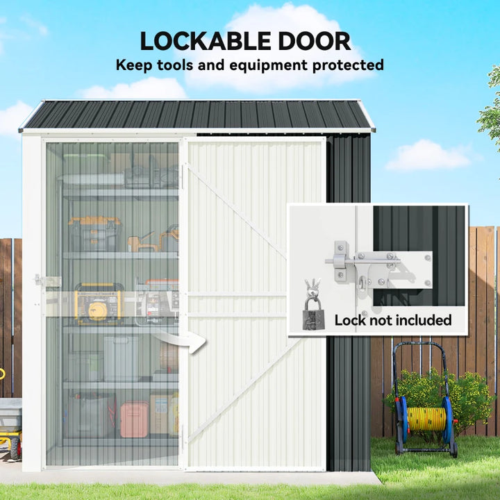 7' x 6' Tall Outdoor Storage Shed - Waterproof Lockable Metal Garden Storage