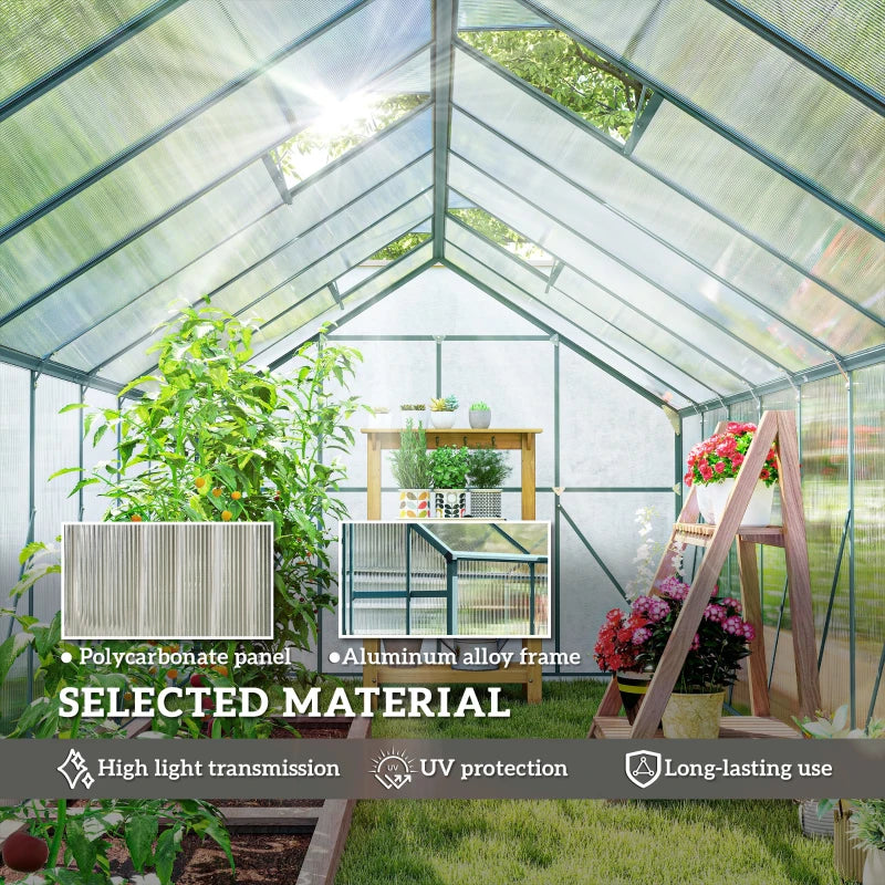 Aluminum Polycarbonate Walk-In Garden Greenhouse - Year-Round Plant Protection