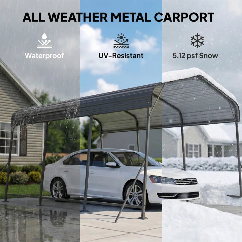 Heavy Duty 11 x 15 ft Metal Carport Canopy - Weather Resistant Outdoor Shelter