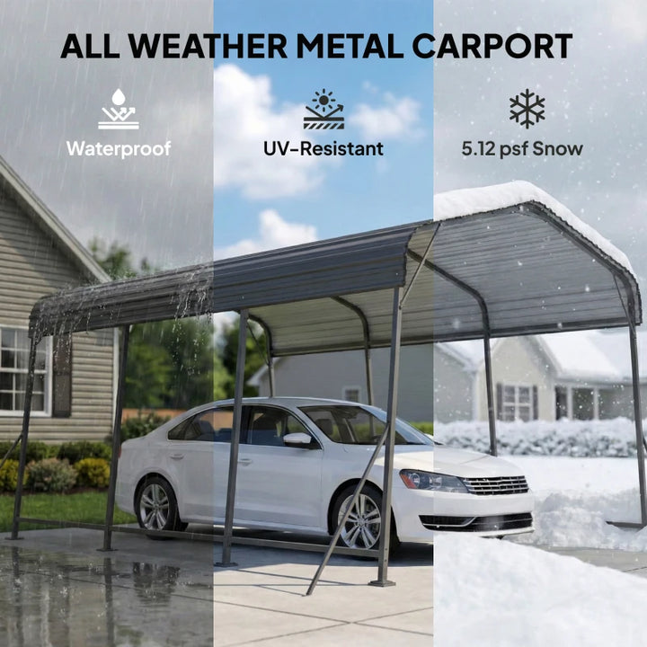 Heavy Duty 11 x 15 ft Metal Carport Canopy - Weather Resistant Outdoor Shelter