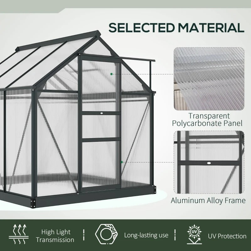 6' x 6' x 7' Walk-in Aluminum Polycarbonate Greenhouse Outdoor Garden Flowers Vegetables, Grey