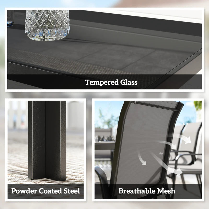 9 Pieces Patio Set with Stackable Chairs - Durable Outdoor Dining Set with Tempered Glass Top