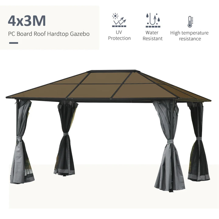 13’ x 10' Aluminum Metal PC Hardtop Gazebo Shelter Canopy w/ Curtains, Mesh Walls - Black, Grey