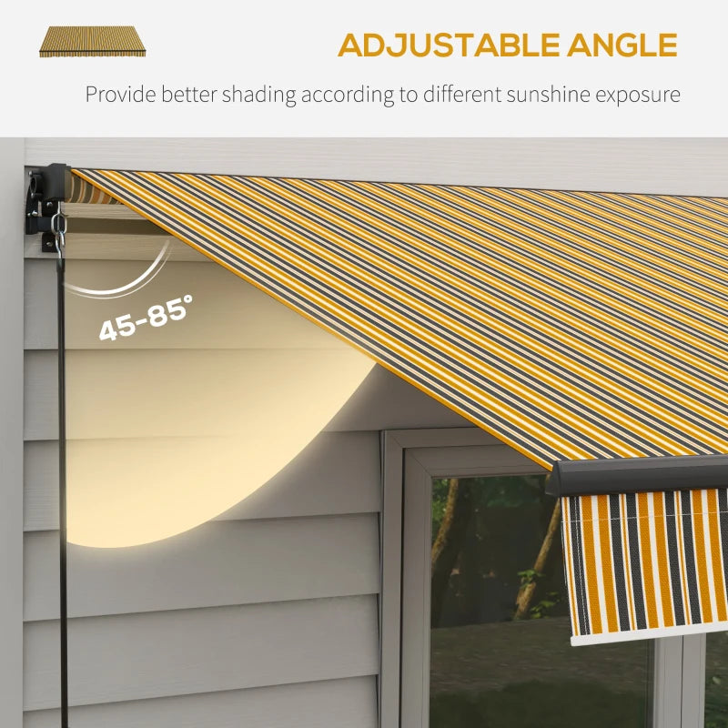 12' x 10' Manual Retractable Awning UV Resist Sun Shade Canopy Outdoor Patio Deck, Yellow Grey