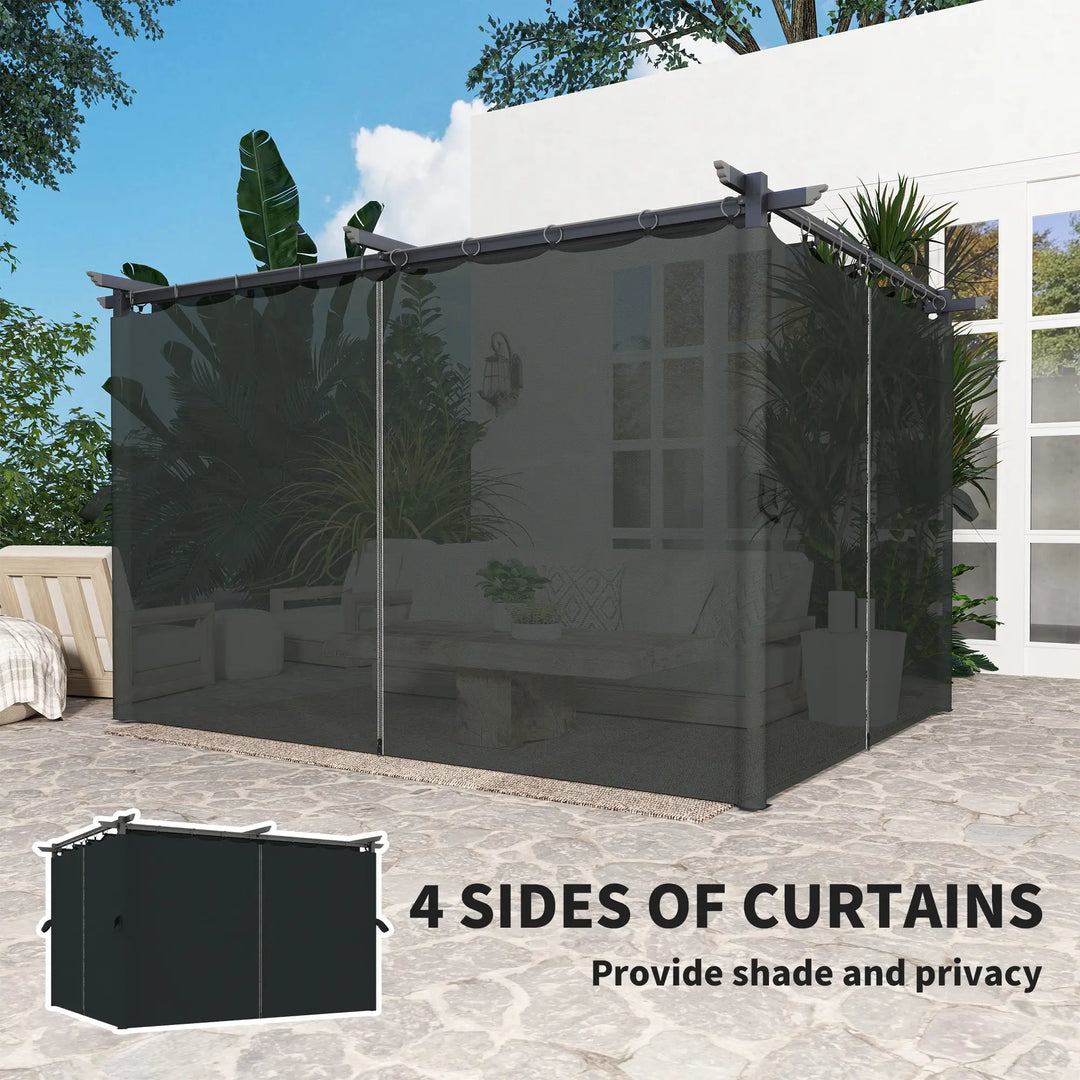 13' x 10' Aluminum Metal Pergola Gazebo Patio Shelter w Retractable Canopy Roof, Curtains, Dk Grey