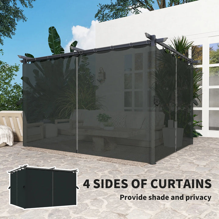 13' x 10' Aluminum Metal Pergola Gazebo Patio Shelter w Retractable Canopy Roof, Curtains, Dk Grey