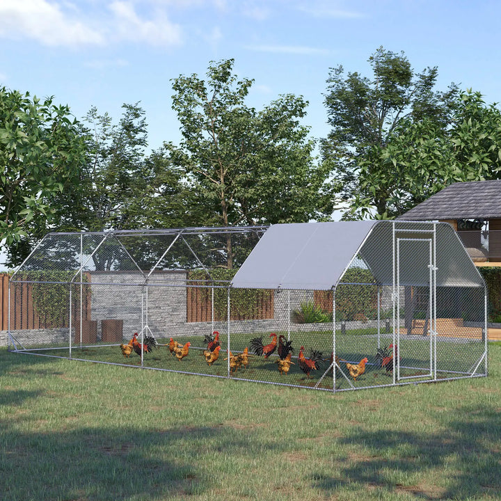 24.9' x 9.2' x 6.5' Large Galv Steel Flat Roof Outdoor Chicken Run Coop Cage Shelter Pet Fence Yard