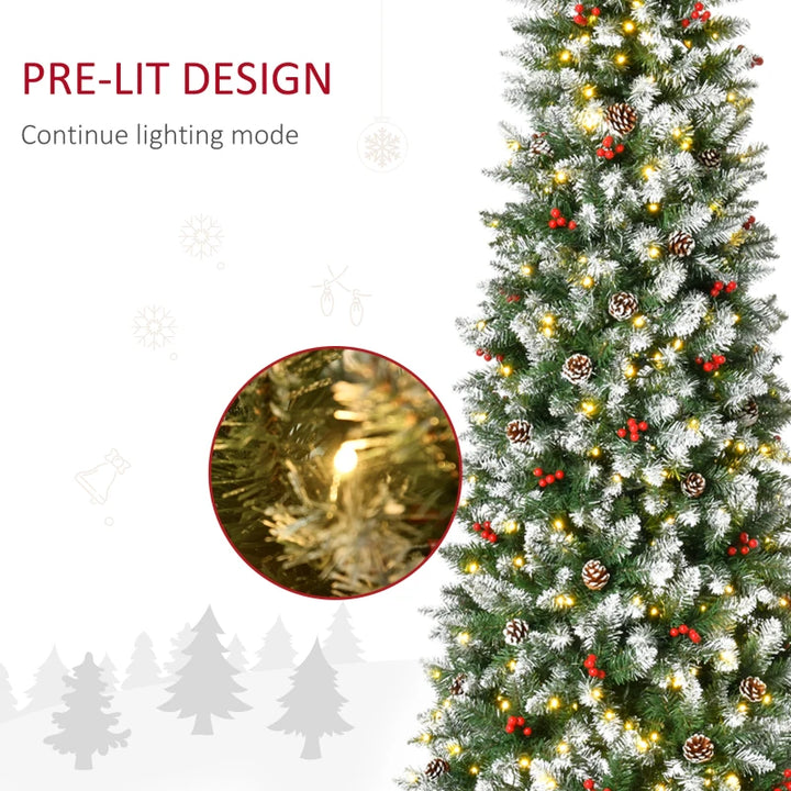 7.5ft 1075-Tip Prelit Snow Tipped Artificial Pencil Christmas Holiday Tree 350 LED Lights Green