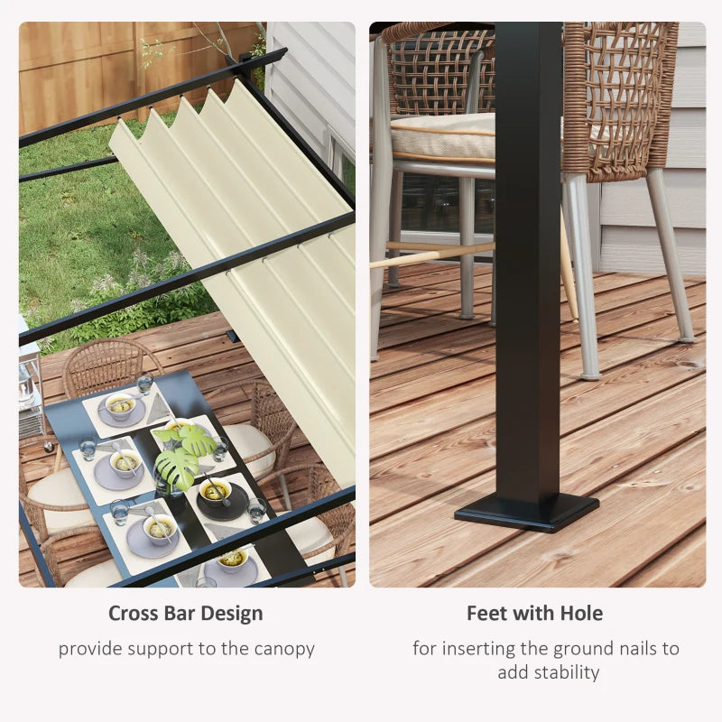 Retractable Metal Pergola with Sliding Roof Canopy - Adjustable Outdoor Shade 10' x 13'