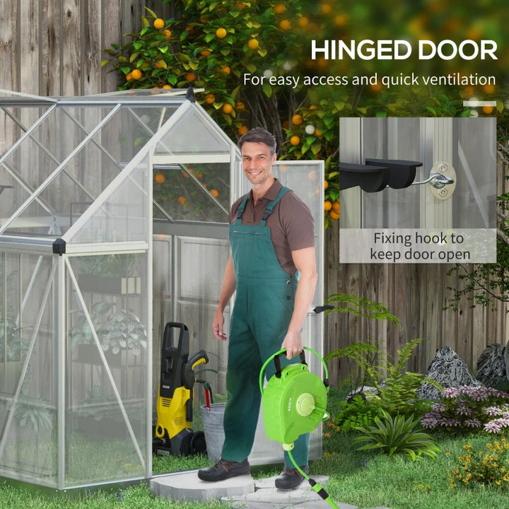 6' x 8' Walk-In Hard-Sided Aluminum Garden Greenhouse w Clear & Double PC, 5-Level Vent, Door