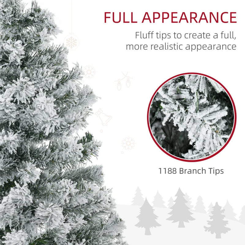 7.5ft Lush 1188-Tip Prelit Snow Flocked Artificial Christmas Holiday Tree w 500 Lights, Green