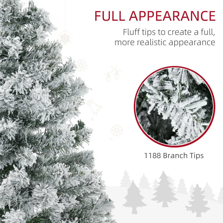 7.5ft Lush 1188-Tip Prelit Snow Flocked Artificial Christmas Holiday Tree w 500 Lights, Green