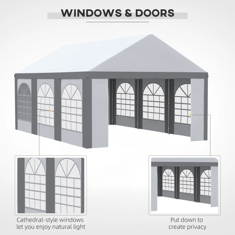 20' x 13' Portable Event Party Wedding Tent Outdoor Canopy w 6 Window Walls, Doors, White, Grey