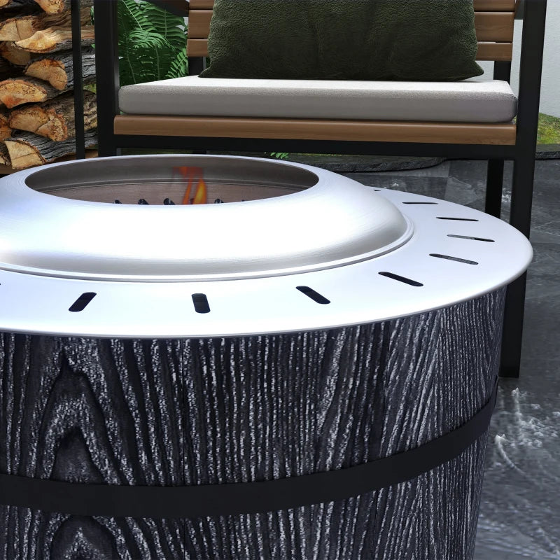 20.5” Portable Round Secondary Burn Smokeless Outdoor Fire Pit w/ Fireproof Mat - Grey