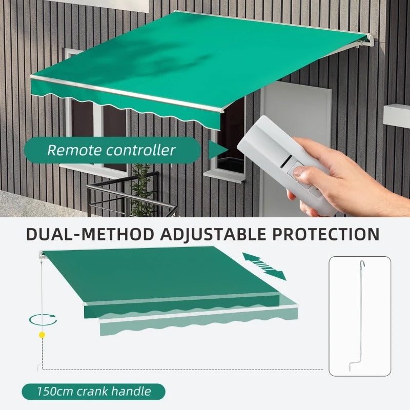 10' x 8' Electric Retractable Awning Sun Shade Canopy w Remote, Aluminum for Patio Deck, Green