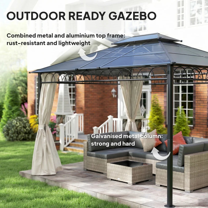 10' x 12' Outdoor Gazebo Canopy - Durable Double Roof with Polycarbonate Hardtop