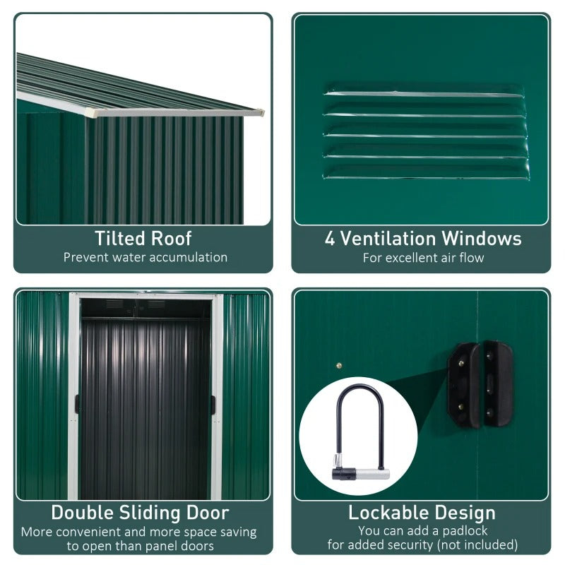 8’ x 6’ x 6’ Outdoor Metal Storage Shed Organizer w/ Foundation for Patio Backyard - Dk Green