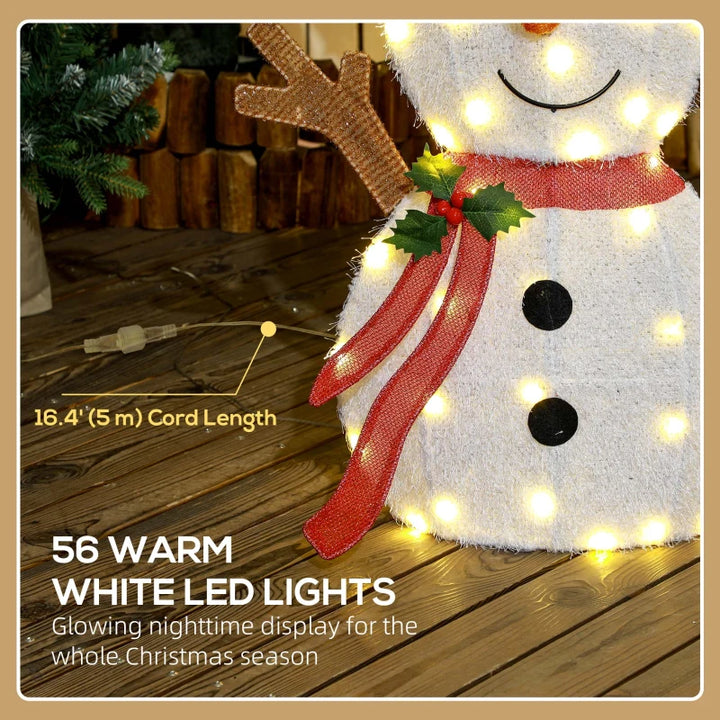 2.5ft Cute Outdoor Holiday Christmas Light-Up Lawn Decoration Steel, 56 Lights, Smiling Snowman