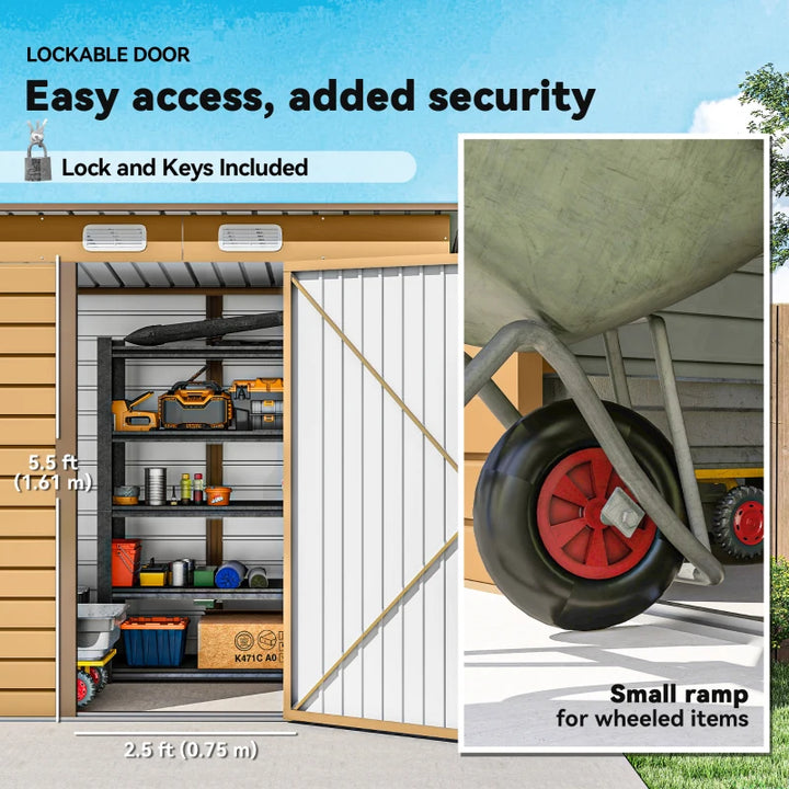 Galvanized Garden Storage Shed 6' x 4' - Durable Metal Outdoor Storage with Double Doors and Vents
