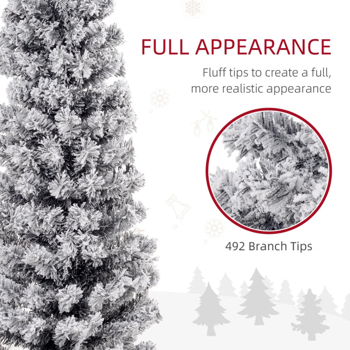 6ft 492-Tip Unlit Snow Flocked Slim Artificial Pencil Christmas Holiday Fake Xmas Tree, Black