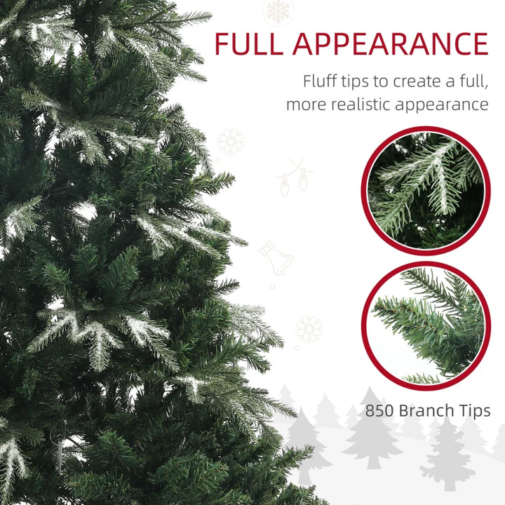 6ft 850-Tip Natural Look Ice Crystal Snow Flocked Artificial Christmas Holiday Xmas Tree, Green