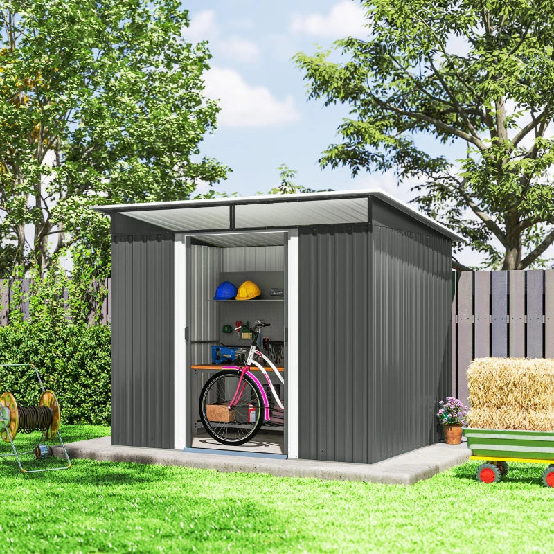 Outdoor Metal Garden Shed 9' x 6.5' - Durable Backyard Tool Storage
