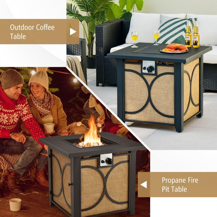 28" Square 50,000 BTU Propane Gas Fire Pit Table Heater w Cover for Outdoor Patio, Black, Tan Brown