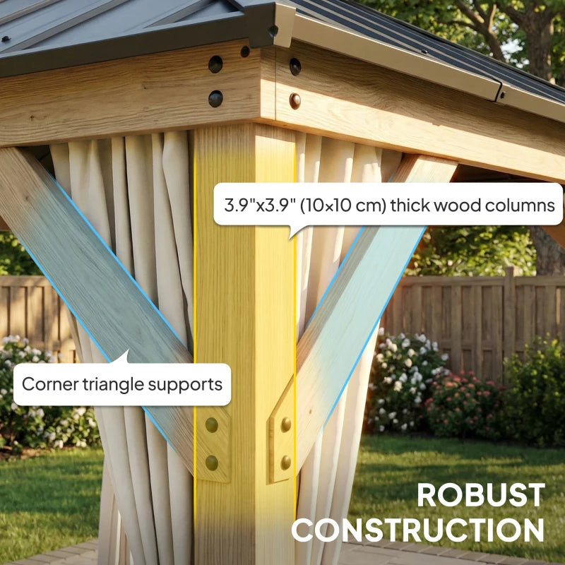 10' x 10' Outdoor Hardtop Gazebo with Double Steel Roof and Curtains - Durable Weather-Resistant Patio Shelter