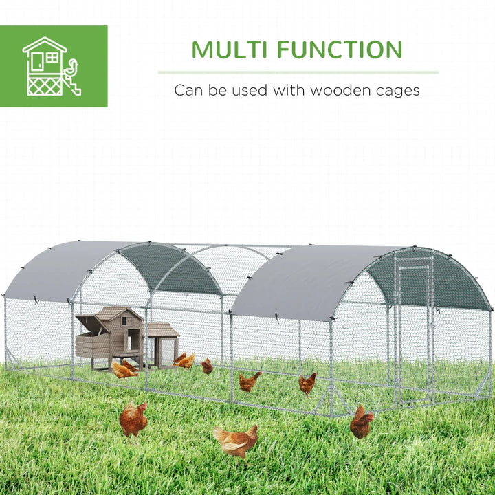 9.2' x 24.9' x 6.5' Large Galv Steel Chicken Run Coop Cage Shelter for Small Pets Outdoor Yard