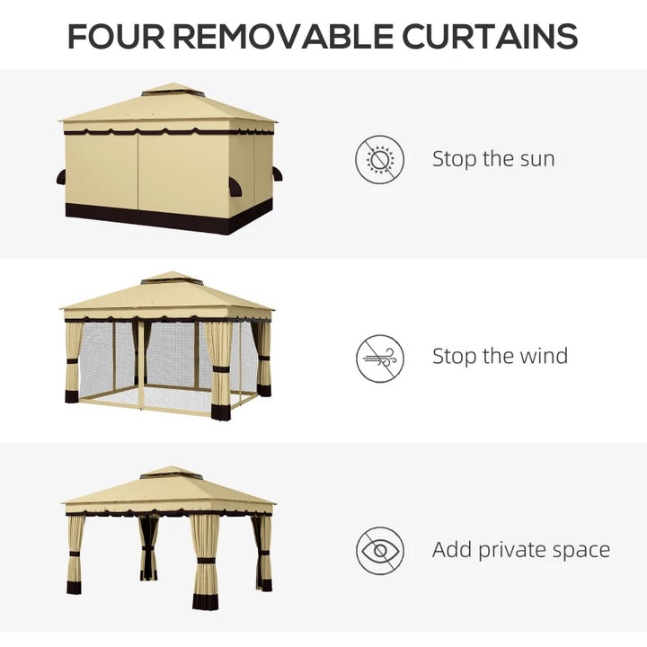 Double Roof Patio Gazebo Canopy 10'x12' - Outdoor Shelter with Curtains and Netting