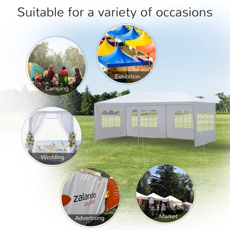 19' x 9' Portable Event Party Wedding Tent Outdoor Patio Gazebo Canopy, 4 Walls, Windows, White