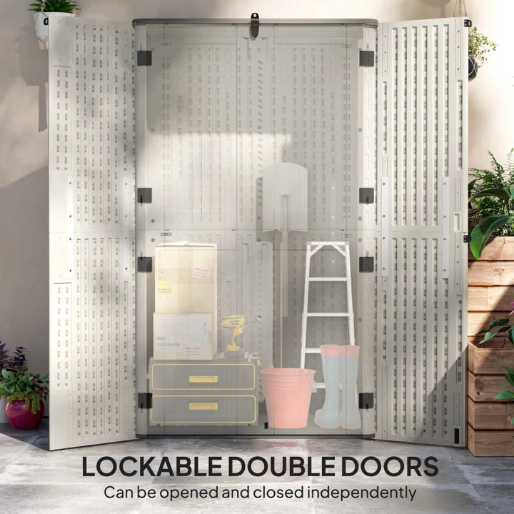 Outdoor Storage Cabinet Cream White - Large Capacity Lockable Garden Shed