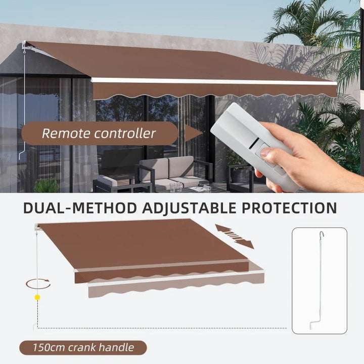 13' x 10' Electric Retractable Awning Sun Shade Canopy w Remote, Aluminum for Patio Deck Brown