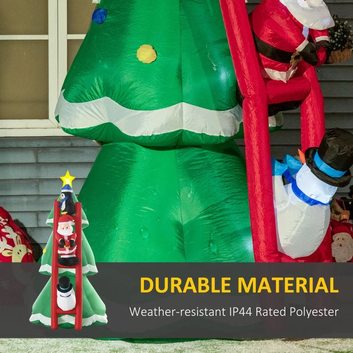 8ft Inflatable Holiday Christmas Outdoor Decoration, Lights, Tree w Star, Santa Climbing Ladder