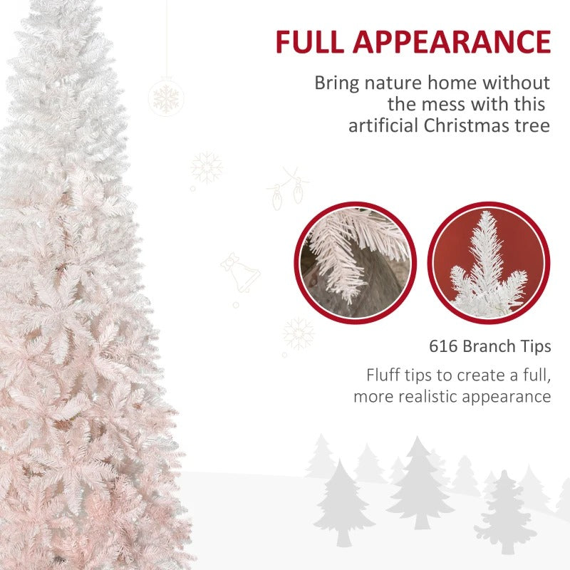 6ft 406-Tip Unlit Pencil Ombre Artificial Holiday Christmas Tree w Base, Pink & White Gradient