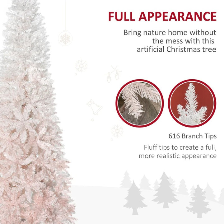 6ft 406-Tip Unlit Pencil Ombre Artificial Holiday Christmas Tree w Base, Pink & White Gradient