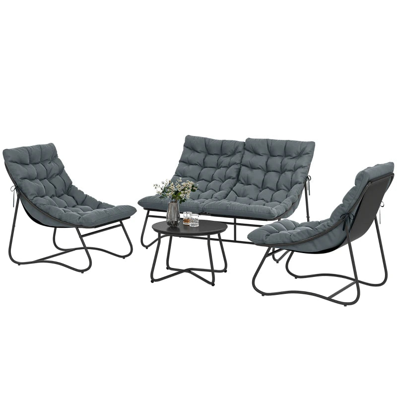 4 Piece Patio Furniture Set with Loveseat, Chairs and Round Table - Durable Outdoor Conversation Set