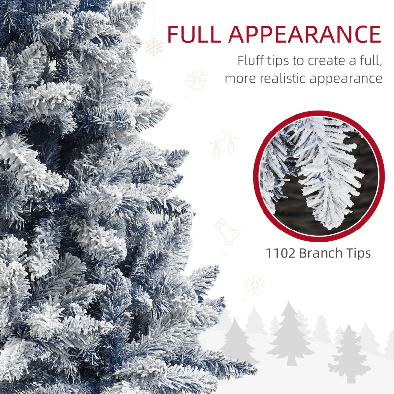 7ft Full 1102-Tip Unlit Snow Flocked Classic Artificial Christmas Holiday Tree Xmas Decor, Blue