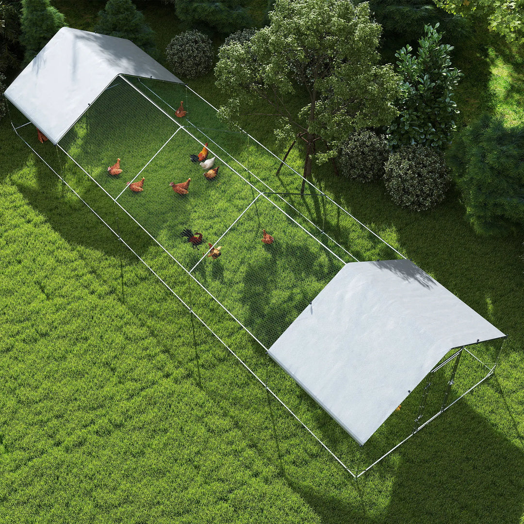 9.8' x 32.8' x 6.4' Galvanized Walk-in Chicken Run Coop Cage Poultry Fenced Shelter Outdoor Yard