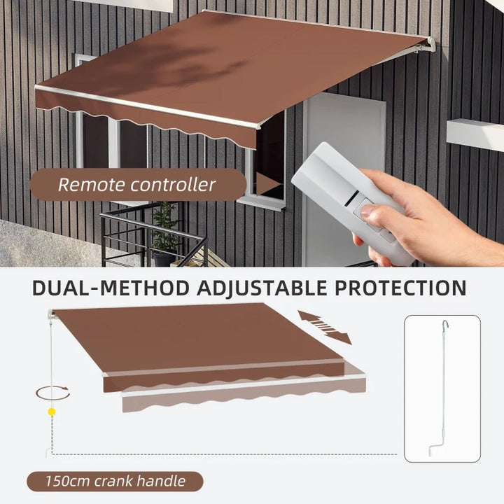 10' x 8' Electric Retractable Awning Sun Shade Canopy w Remote, Aluminum for Patio Deck, Brown