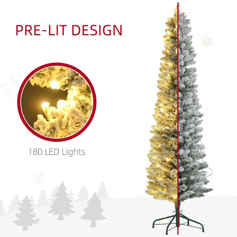 7ft 405-Tip Prelit Ultra Slim Pencil Artificial Christmas Holiday Tree, 180 Warm Lights, Green