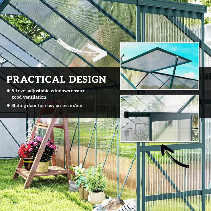 Aluminum Polycarbonate Walk-In Garden Greenhouse - Year-Round Plant Protection