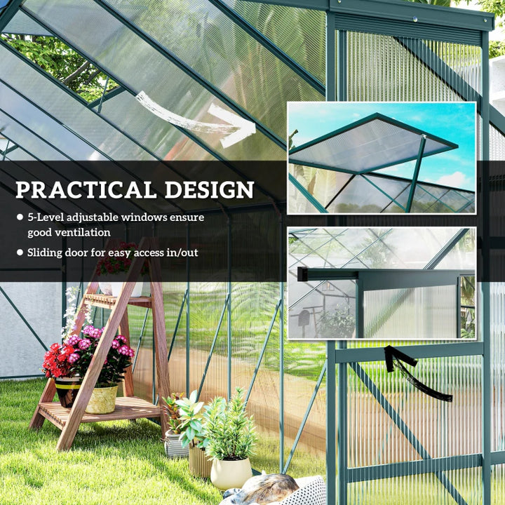 Aluminum Polycarbonate Walk-In Garden Greenhouse - Year-Round Plant Protection